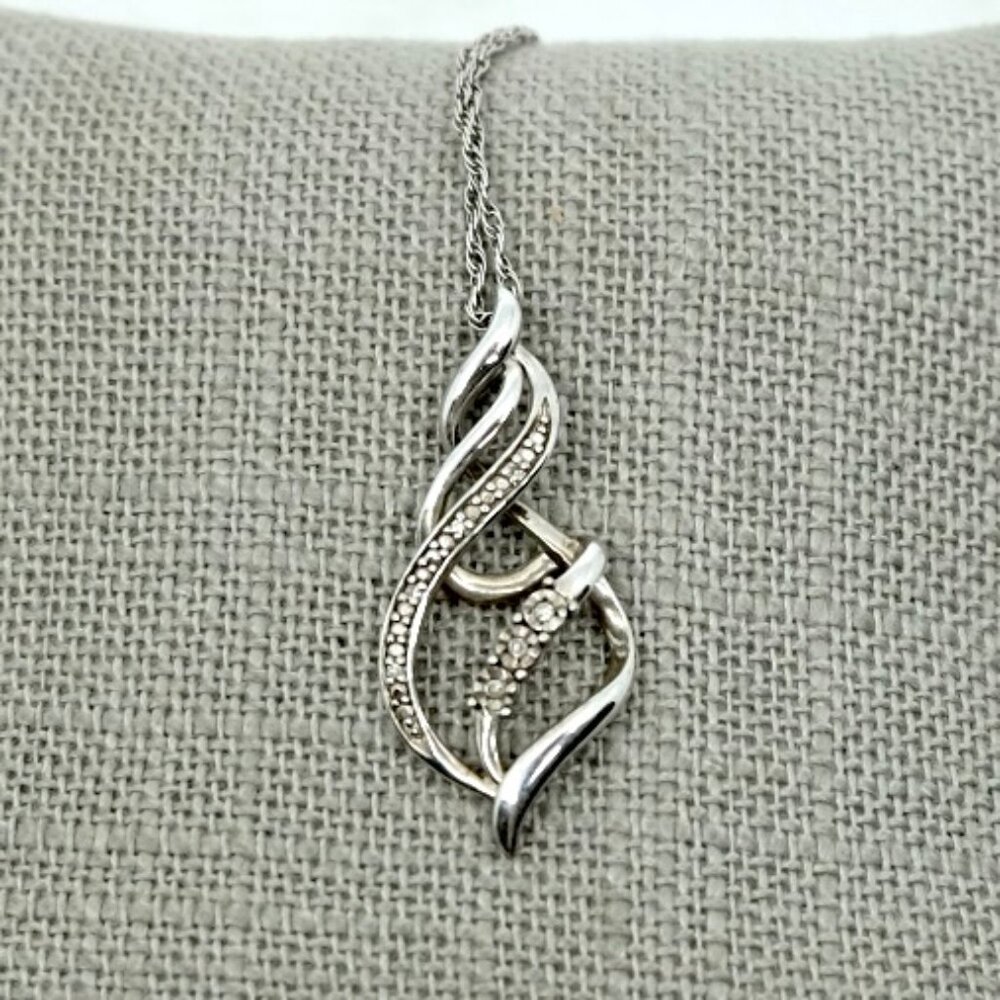 WHITE DIAMOND 1/8 CTW INFINITY PENDANT~STERLING SILVER NECKLACE 18" LENGTH